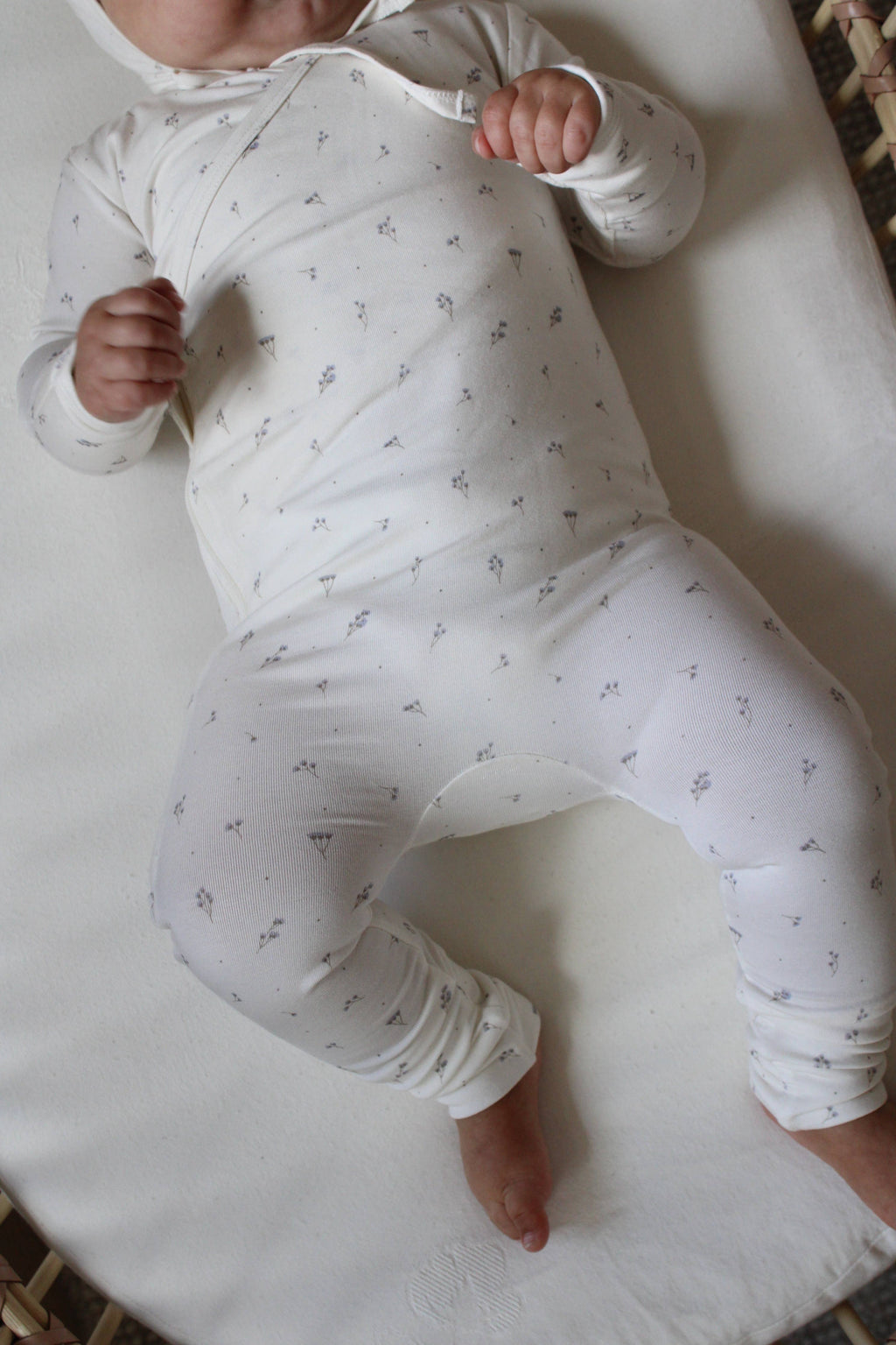 Blue Baby’s Breath Bamboo Wrap Footie: 6-9 months