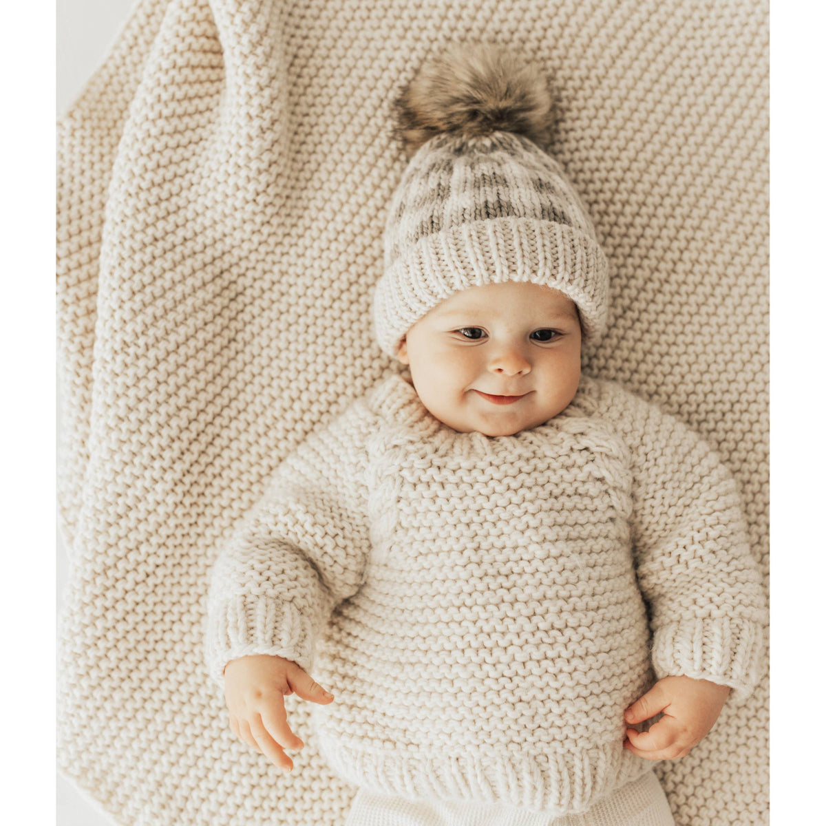 Garter Stitch Crew Neck Sweater Natural