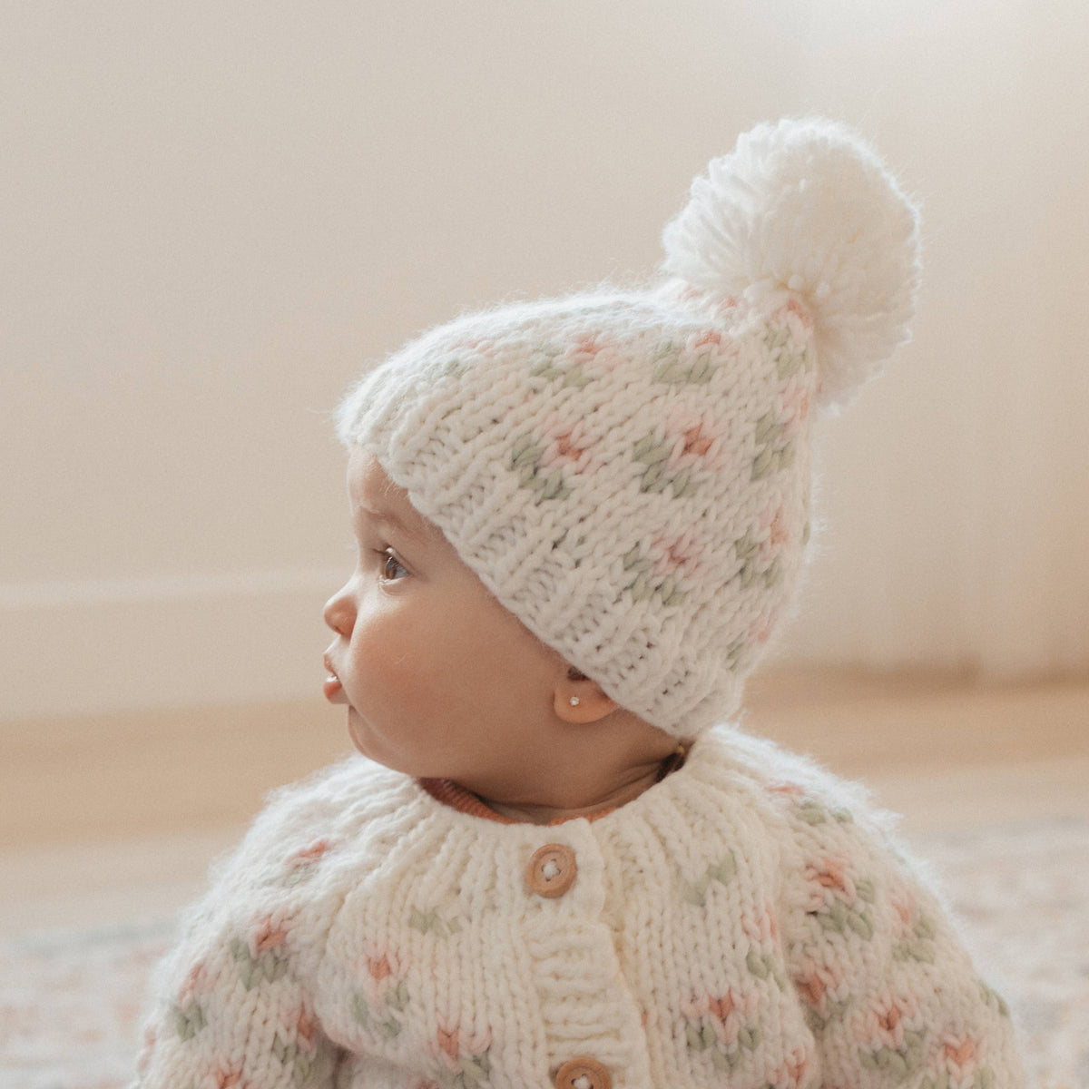 Bitty Blooms White Beanie