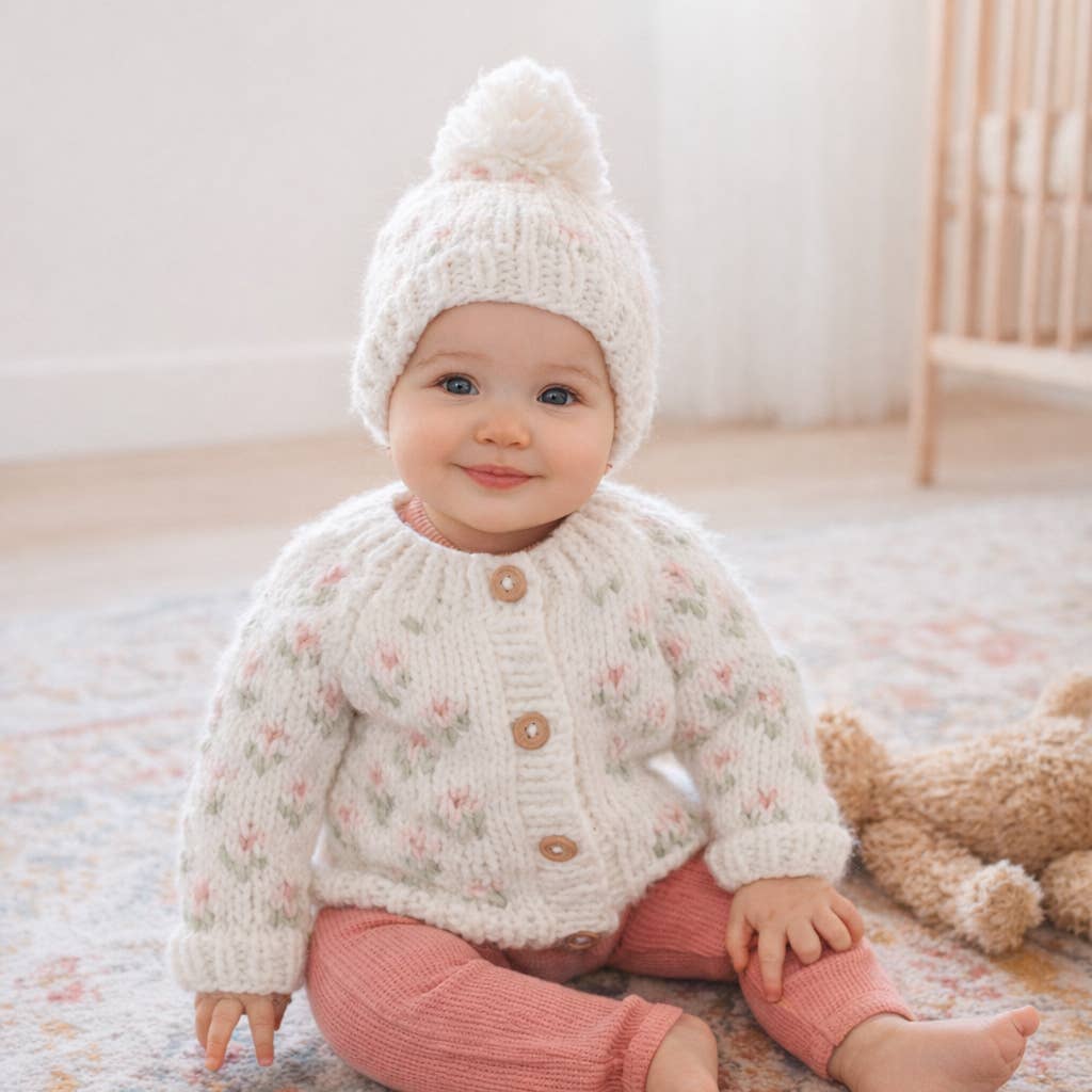 Bitty Blooms White Cardigan Sweater