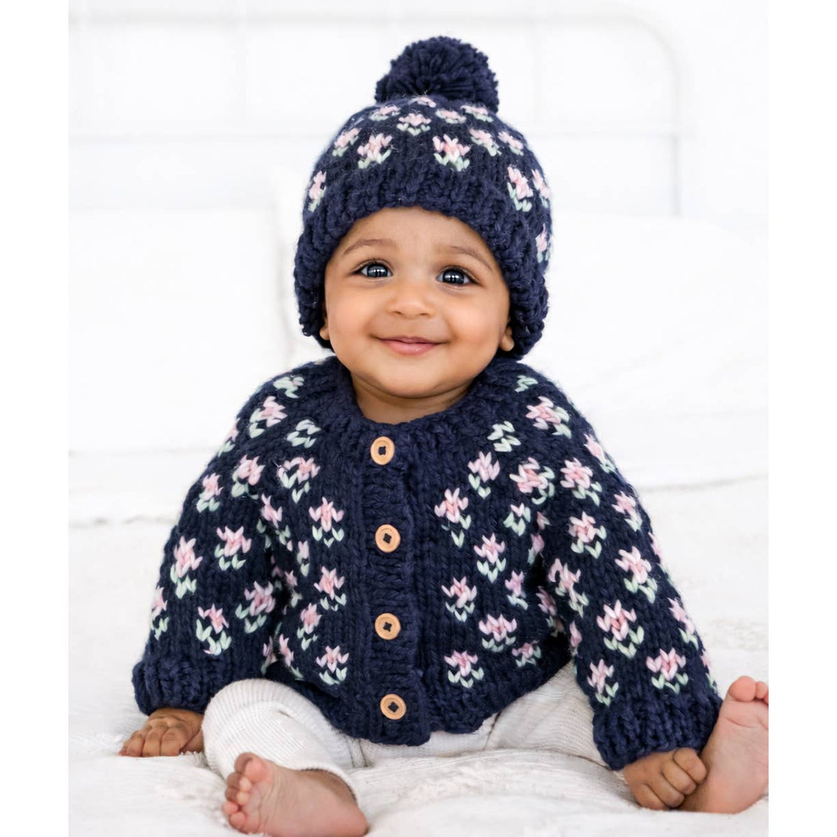 Bitty Blooms Indigo Cardigan Sweater