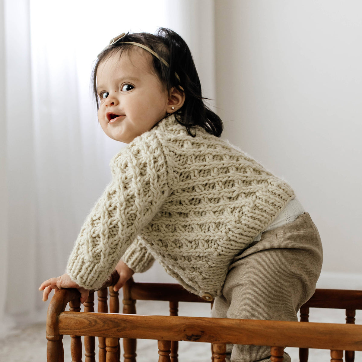 Waffle Cardigan Sweater Natural