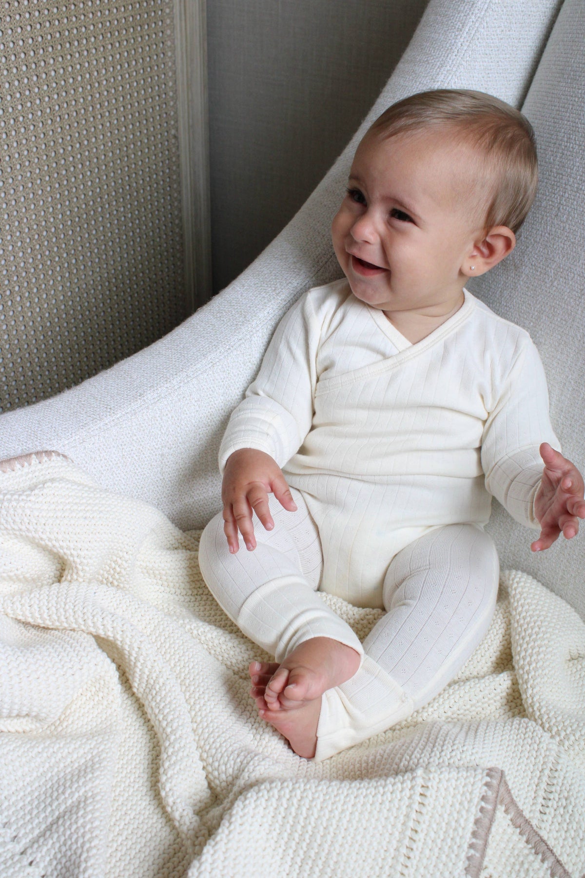 Cream Pointelle Wrap Footie