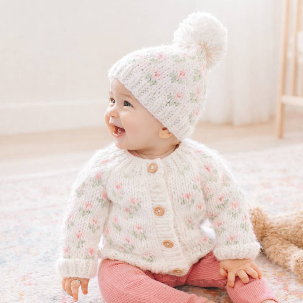 Bitty Blooms White Cardigan Sweater