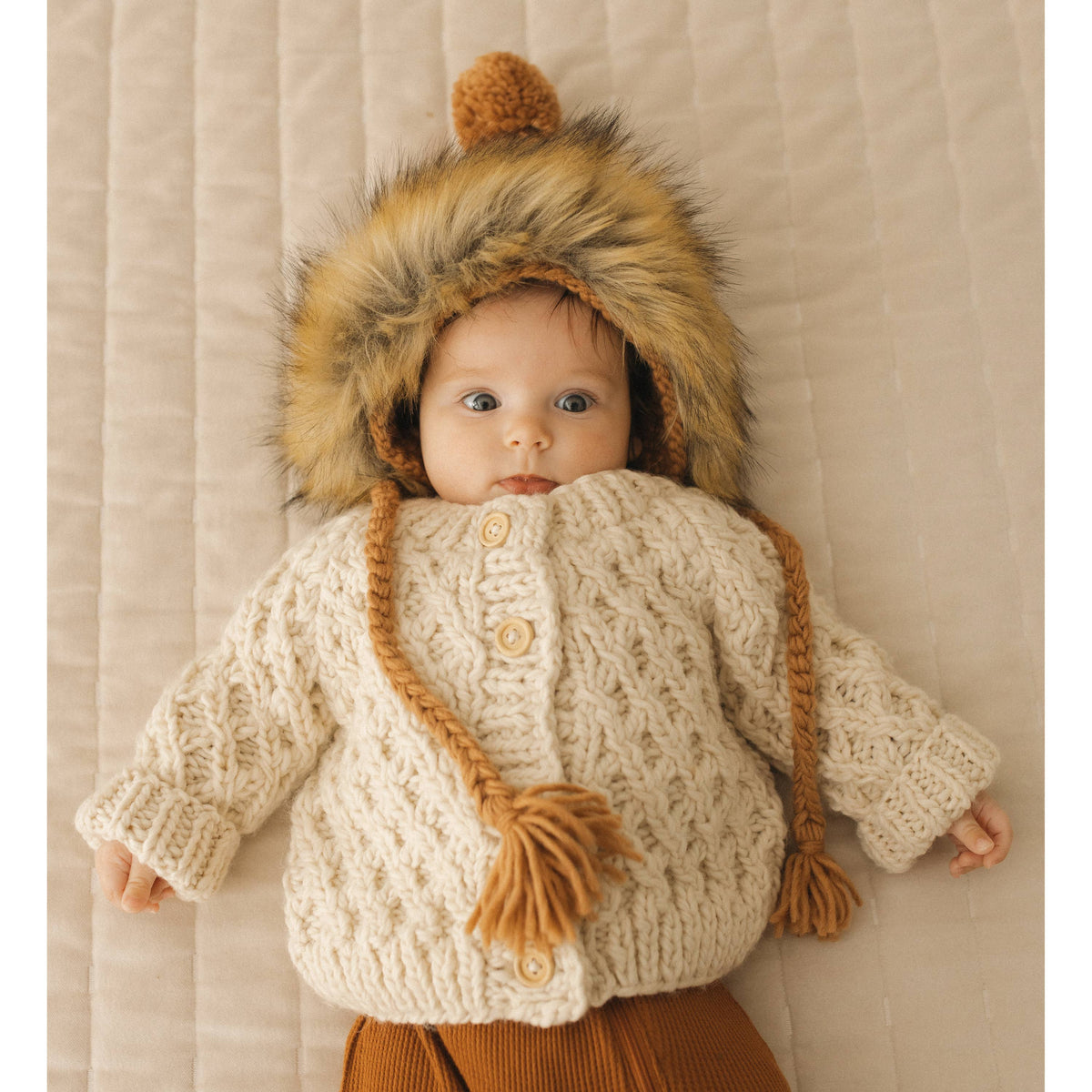Waffle Cardigan Sweater Natural