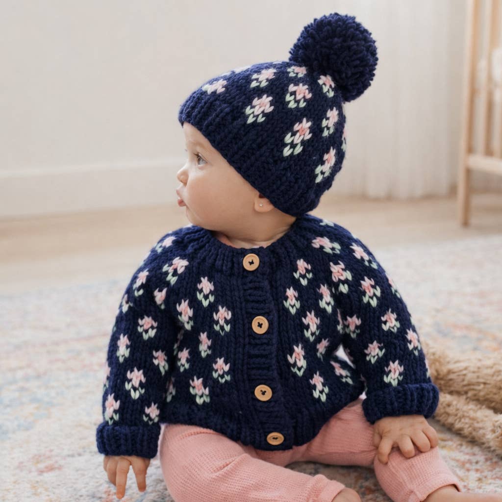 Bitty Blooms Indigo Cardigan Sweater