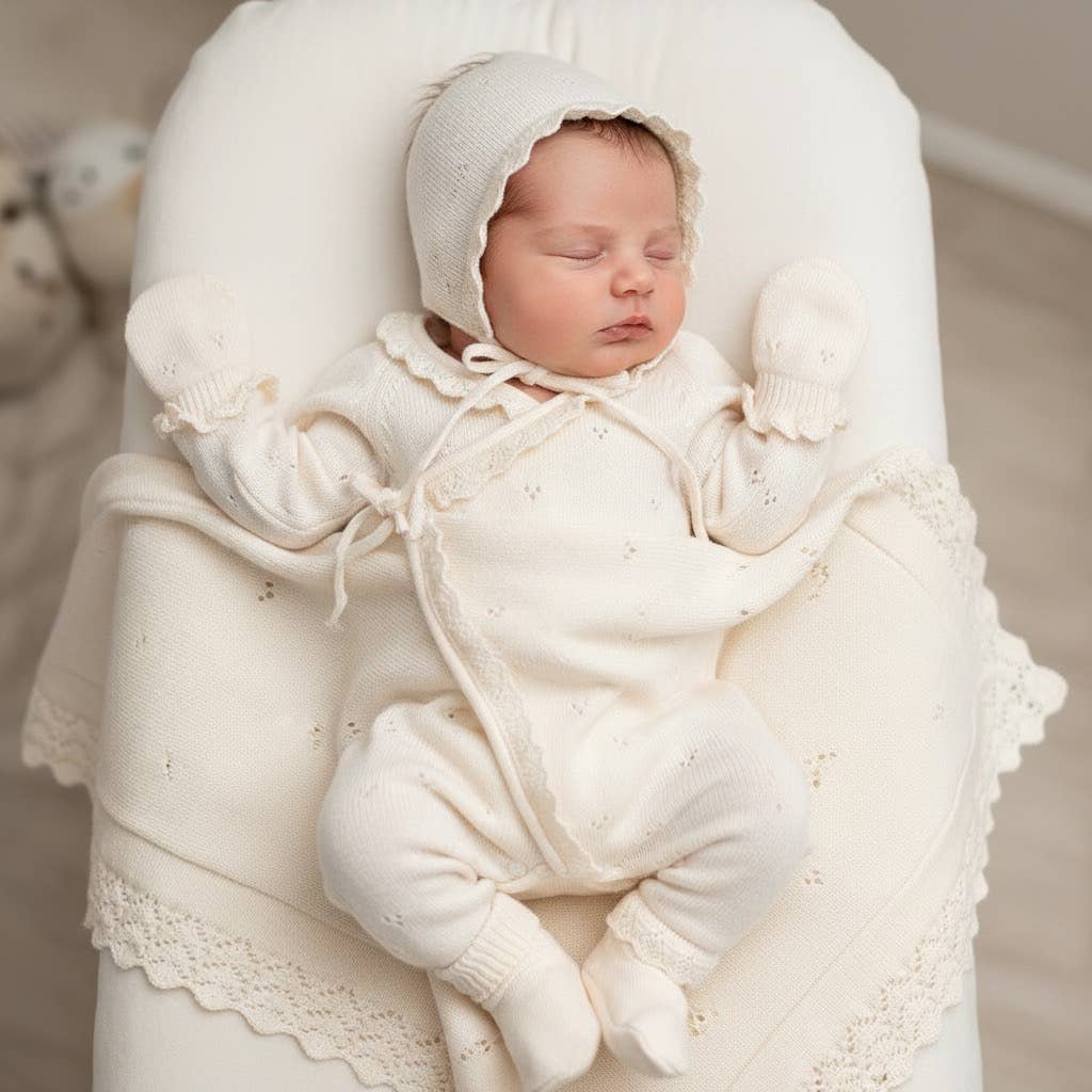 Knitted Newborn Baby Coming Home Outfit Layette Set