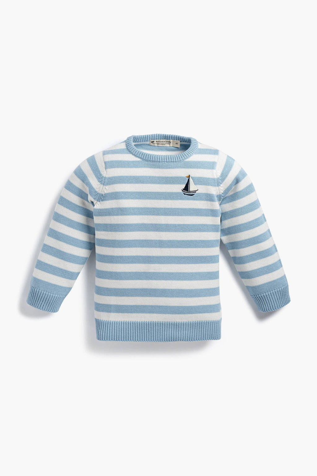 Organic Knit Blue and White Striped Sailboat Sweater