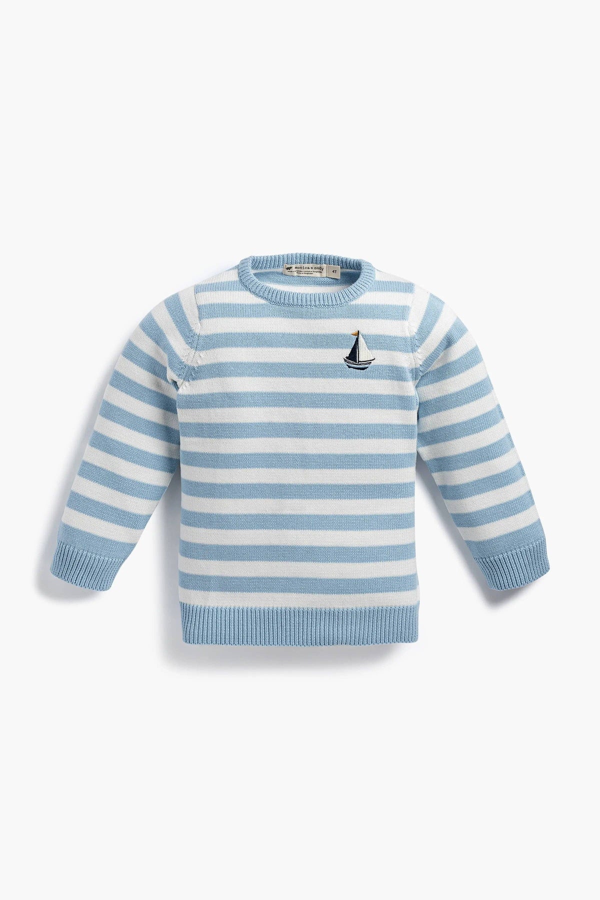 Organic Knit Blue and White Striped Sailboat Sweater