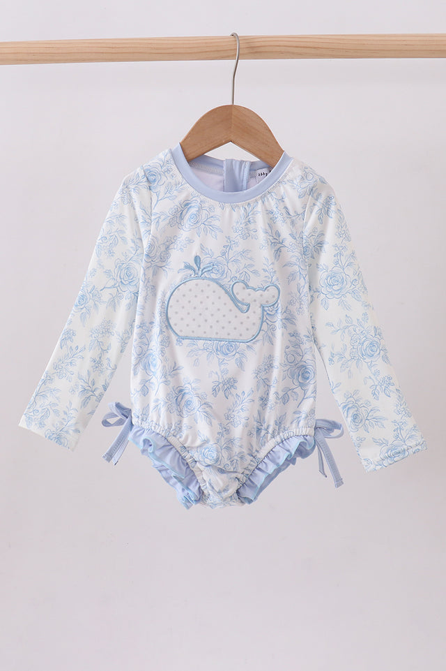 Blue Rose Whale Rash Guard Swimsuit