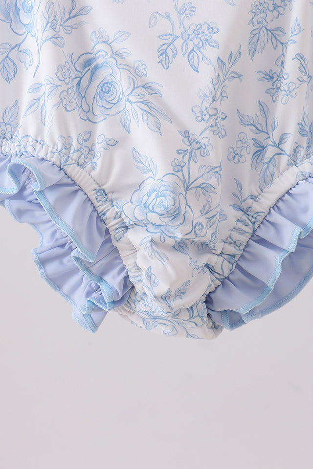 Blue Rose Whale Rash Guard Swimsuit