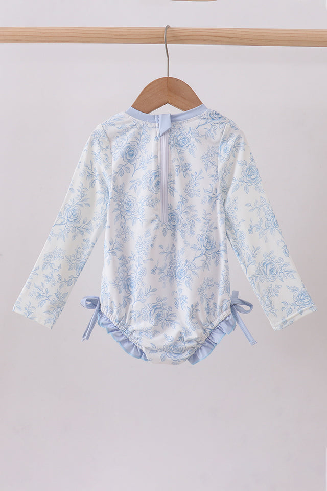 Blue Rose Whale Rash Guard Swimsuit