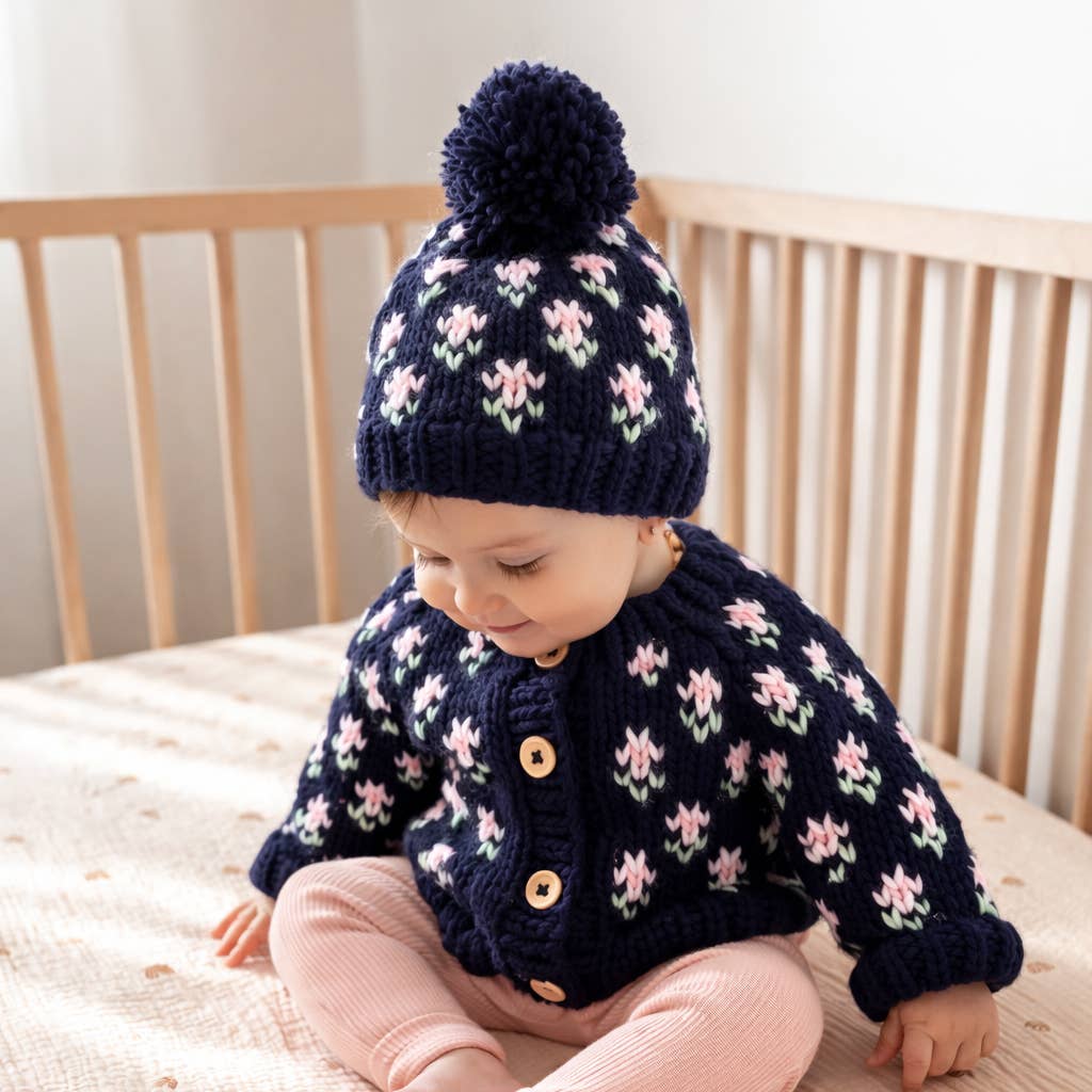 Bitty Blooms Indigo Cardigan Sweater