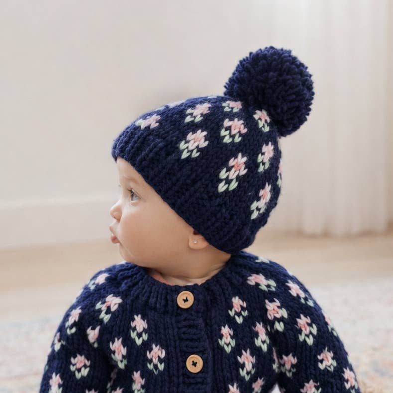 Bitty Blooms Indigo Beanie