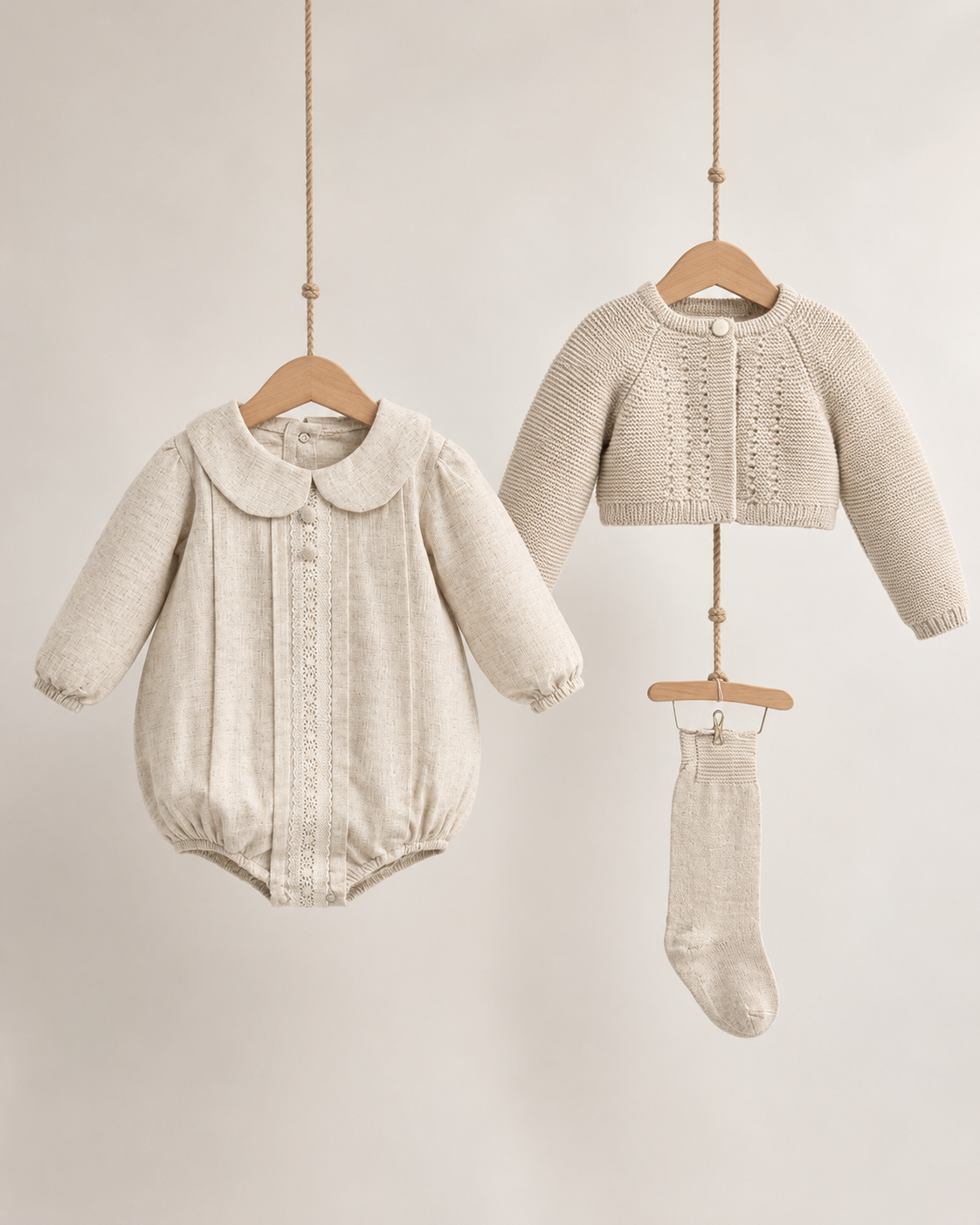 3-Piece Organic Cotton Knitted Baby Romper Set
