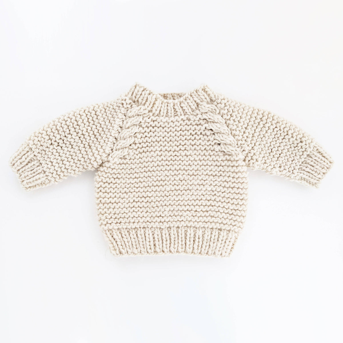 Garter Stitch Crew Neck Sweater Natural