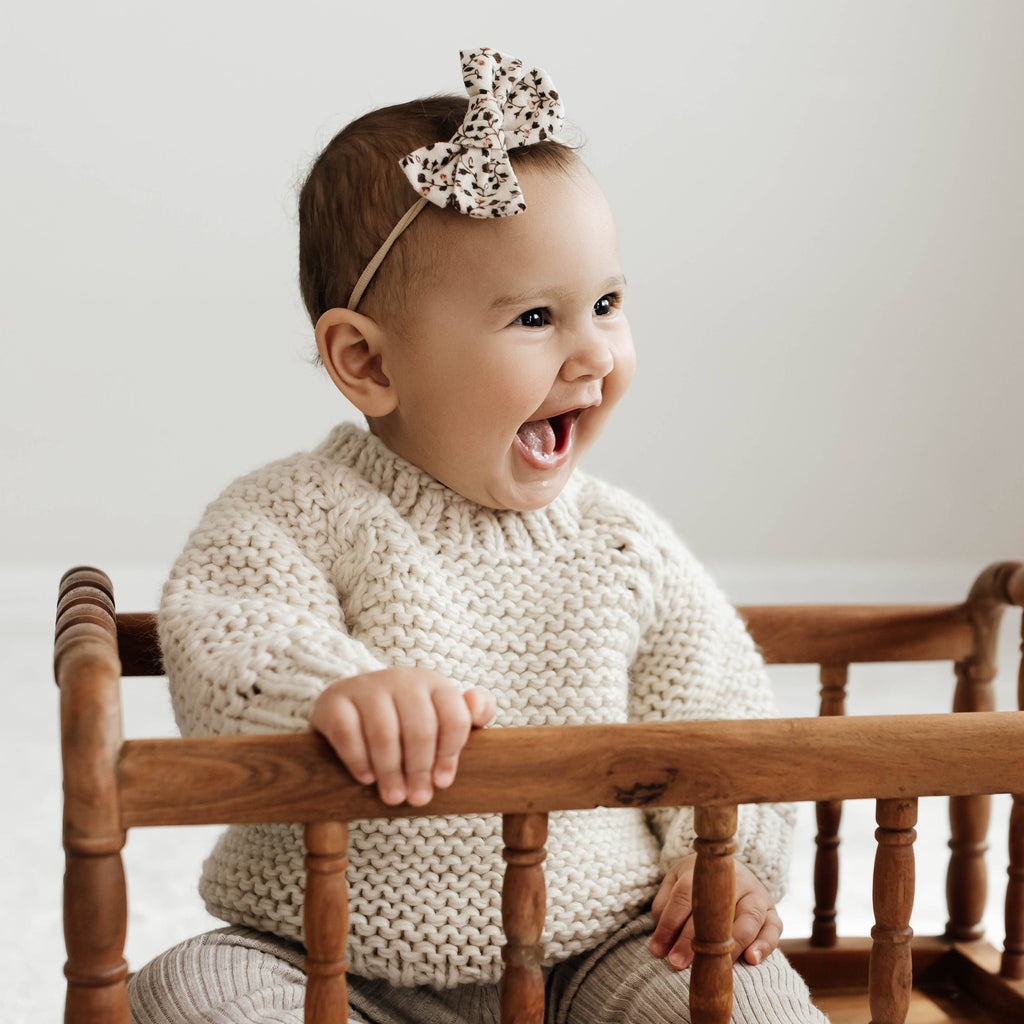 Garter Stitch Crew Neck Sweater Natural