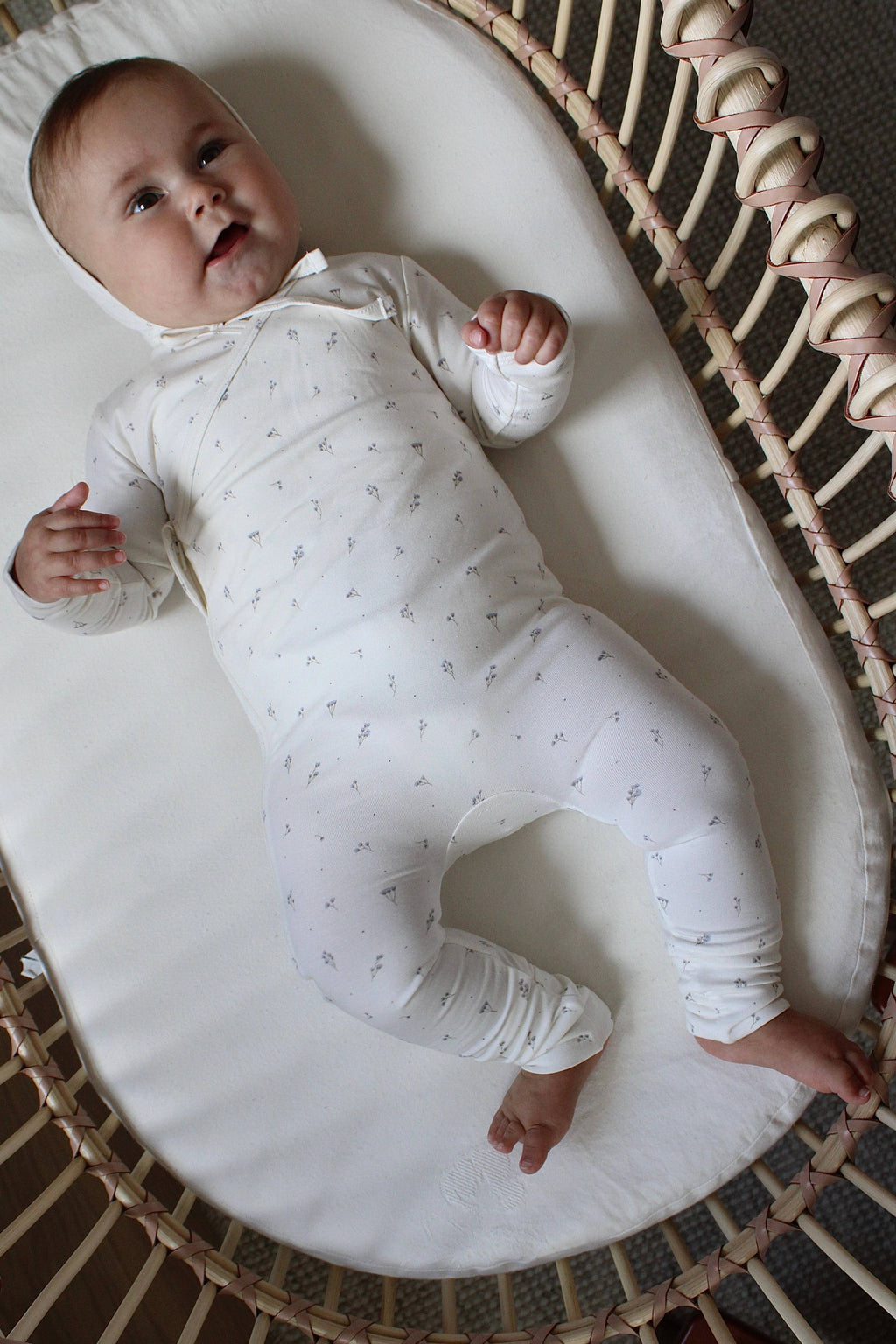 Blue Baby’s Breath Bamboo Wrap Footie: 6-9 months