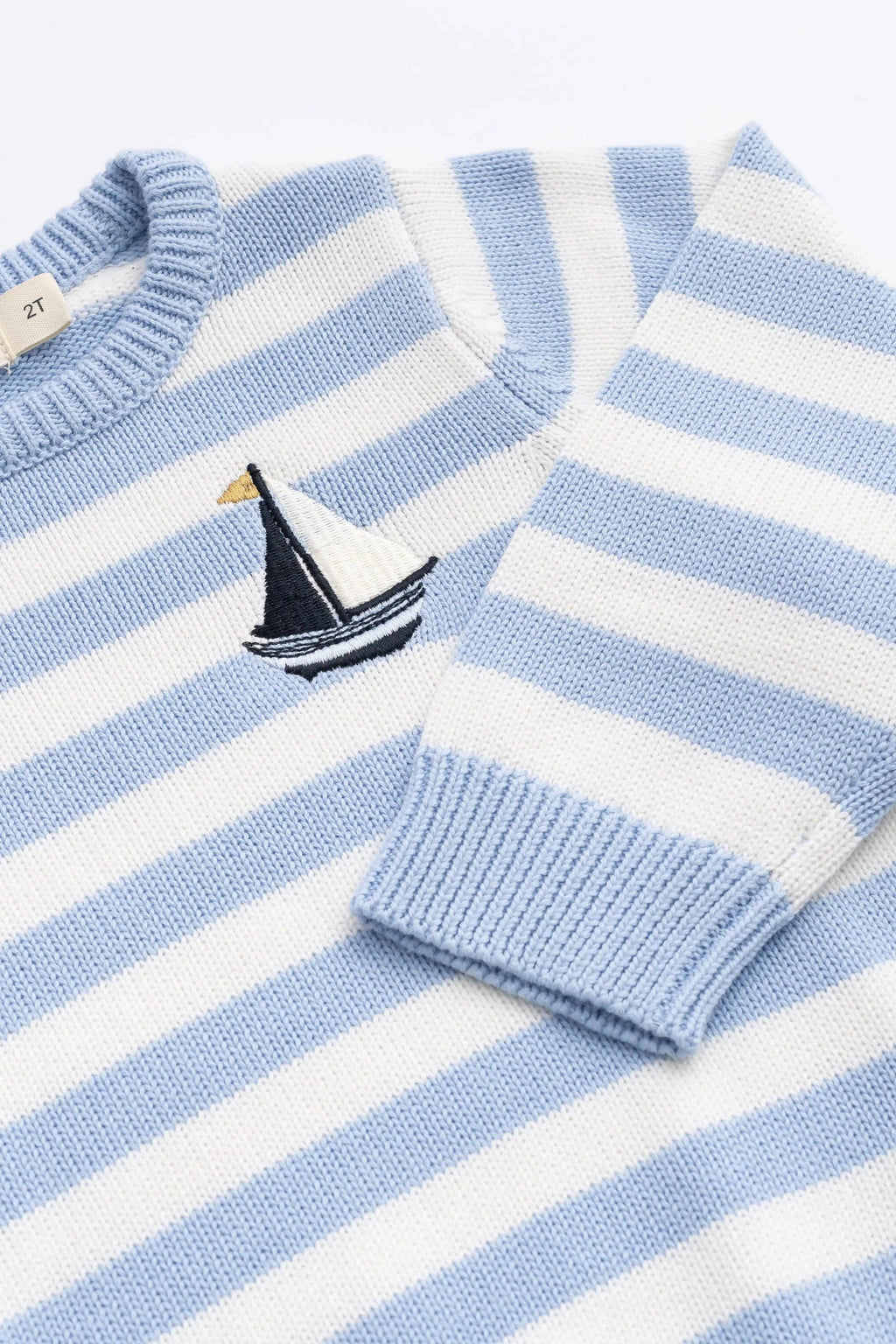Organic Knit Blue and White Striped Sailboat Sweater