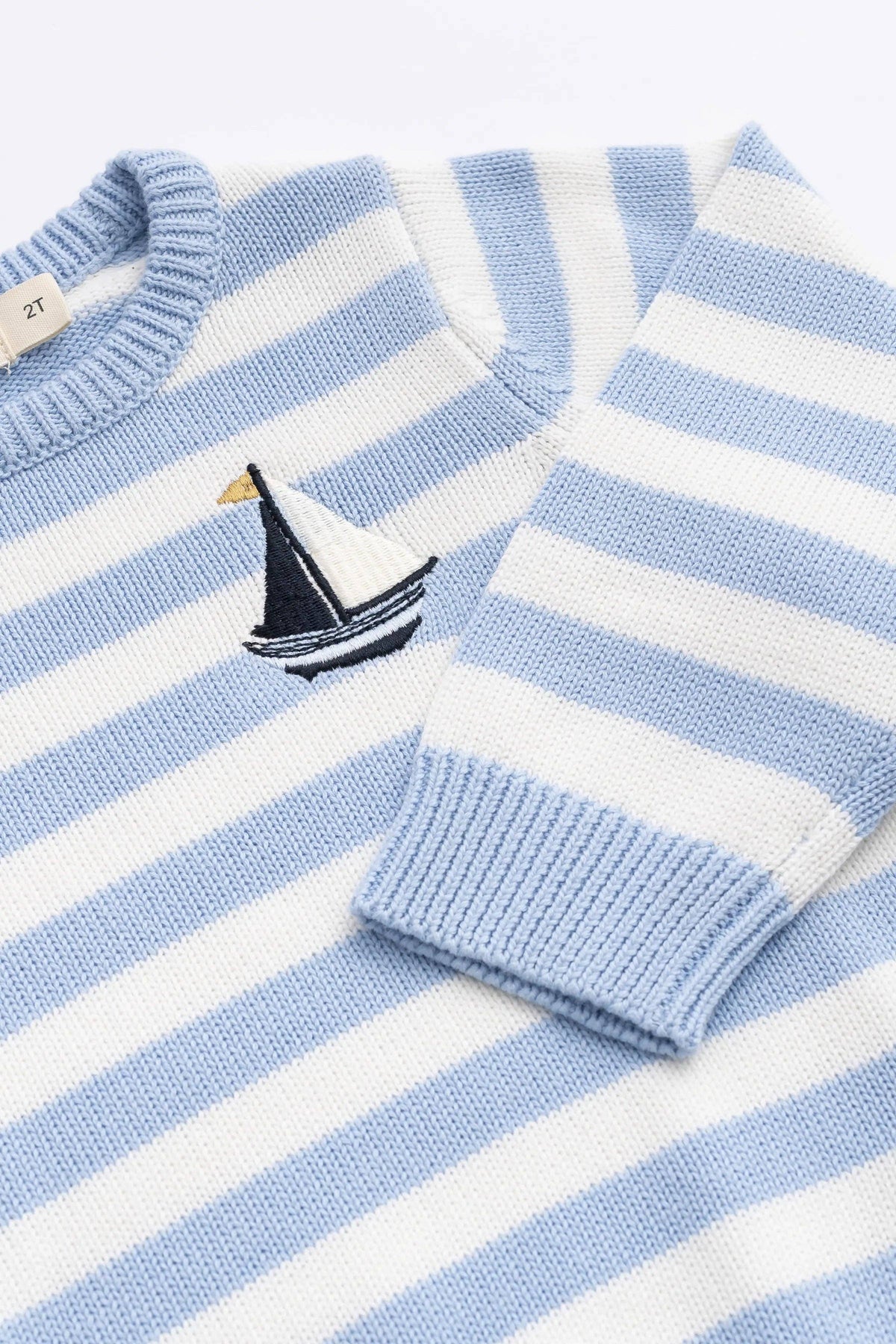 Organic Knit Blue and White Striped Sailboat Sweater